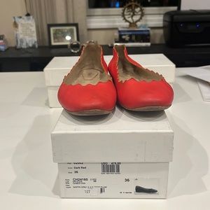 Chloe Lauren Scalloped Leather Ballerina Flat coral sz 36